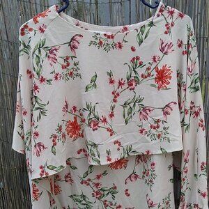 Ces Femme Blouse Cream Floral - No Size Tag - See Measurements